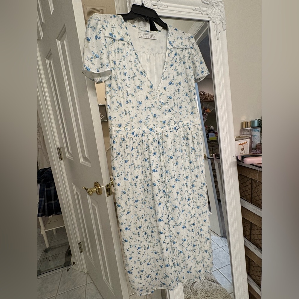 Christy Dawn White and Blue Floral Dress